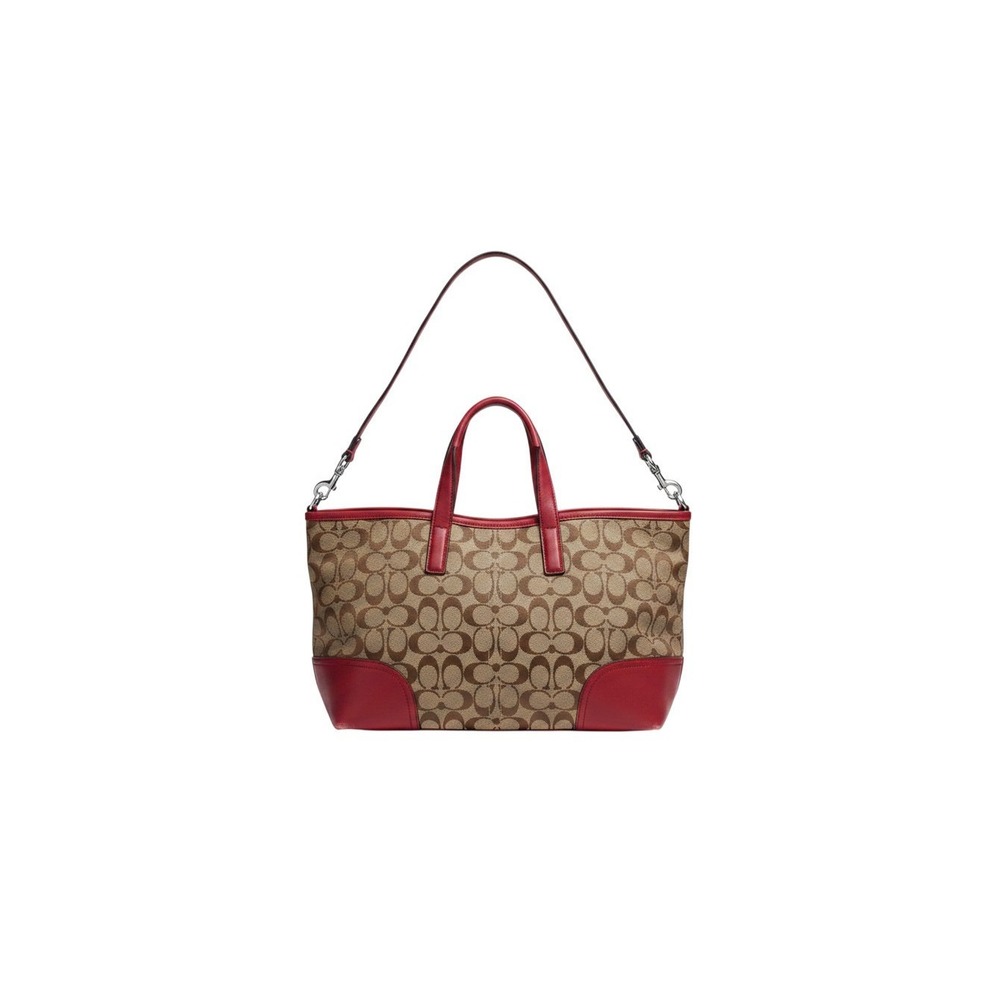 Coach Taylor Tote Womens Large Brown Red Good Signature Canvas F31841